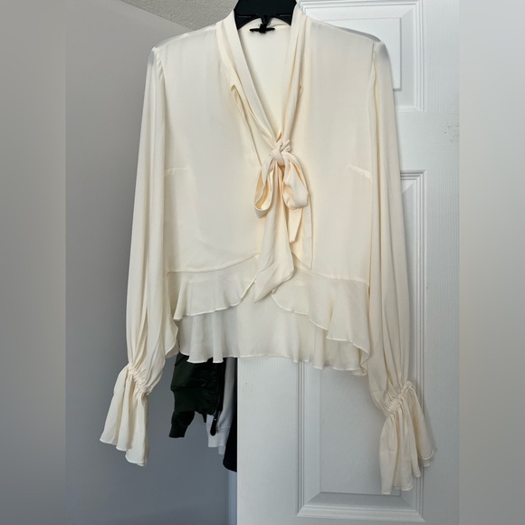Dynamite Cream Tie-Neck Ruffled Blouse - Picture 2 of 7